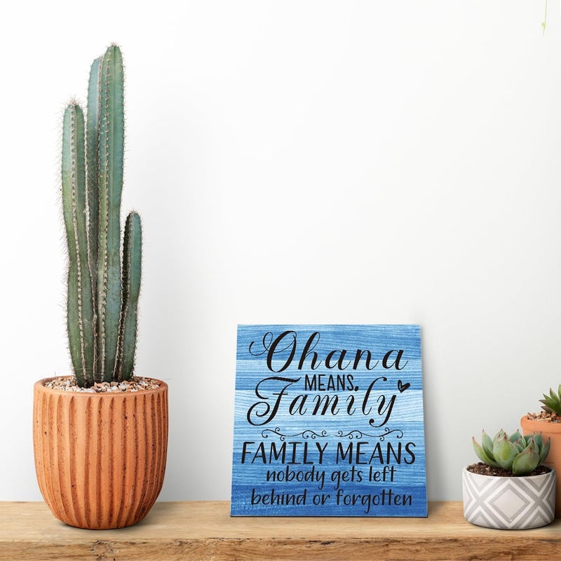 SUSZDOU “Family Means Nobody Gets Left Behind or Forgotten”, 6.2x6.2 Inch Table Art Sign, Farmhouse Quote Decor for Living Room or Home Tabletop C - Image 5